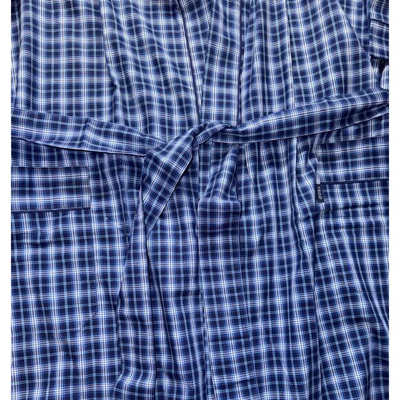 IZOD Plaid Robe Sleepwear Big & Tall 3X/4X Blue Blend Belted Lounge Kimono - Picture 6 of 7